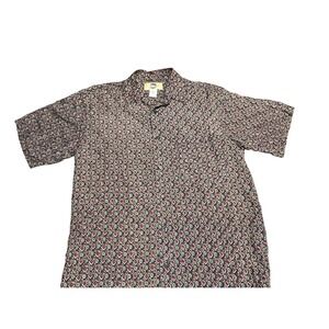 Silk Uomo Button Dow Shirt Mens Small 100% Silk Geometric Medallion Short Sleeve